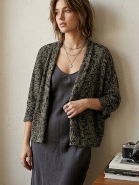 Foreign Exchange Batwing Oversized Knit Cardigan Marled Gray Small